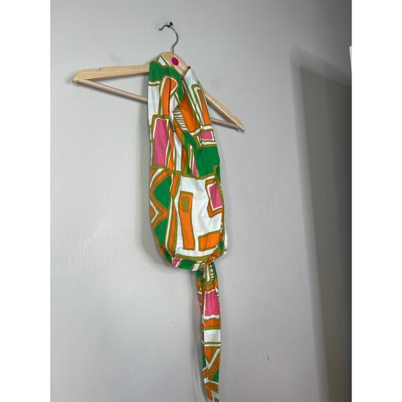 NEW S/W/F Poplin Open Back Tie Halter High Neck Top Solstice Green Pink Orange - Picture 3 of 8